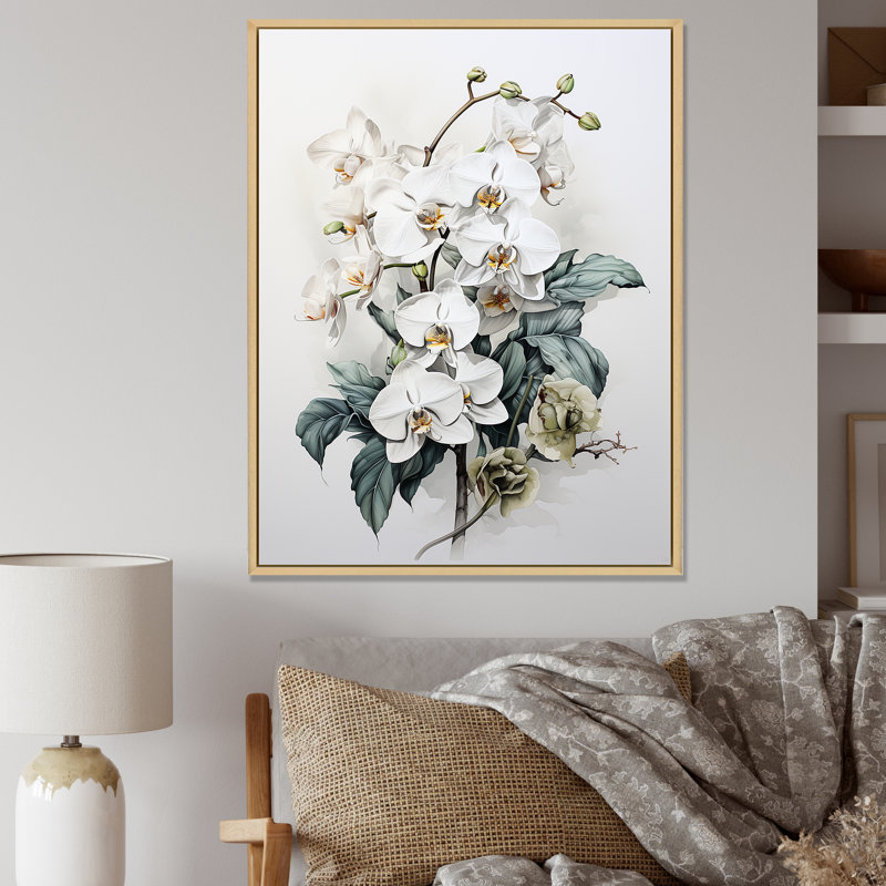 Orchidée noire et blanche sur fond de tranquillité, H 40 po x l 30 po x P 1,5 po, Cadre naturel flottant