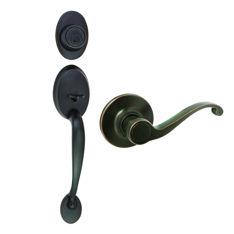 Ensemble de poignées avec pêne dormant, levier de porte et rosette Coventry, Bronze huilé, Loquet à double verrouillage