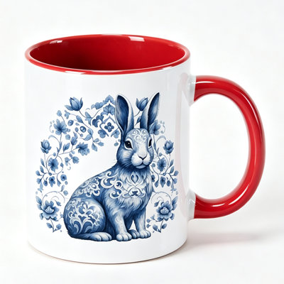 1pc of an Vintage-Style Ceramic Coffee Mug Featuring a Bunny And Floral Design, Perfect for Birthdays, Christmas, Holidays.