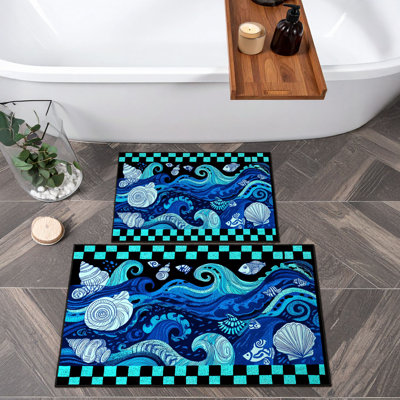 Ensemble de tapis de bain bleu doux (2 pièces) | 100% polyester, 1,6 x 2,0 pi et 2,0 x 3,3 pi | 650 g / m², hauteur des poils de 0,2 po, base à pois antidérapante | Lavable à la machine, durable et facile à nettoyer | Parfait pour la décoration de 