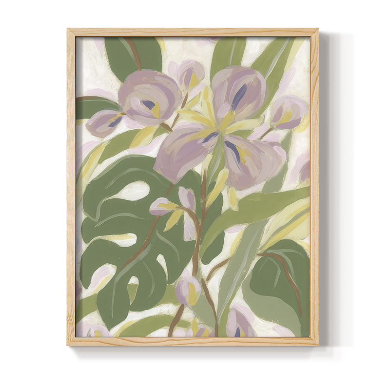 Orchidée tropicale brossée I, reproduction encadrée - bois massif, H 11 po x l 9 po, Naturel