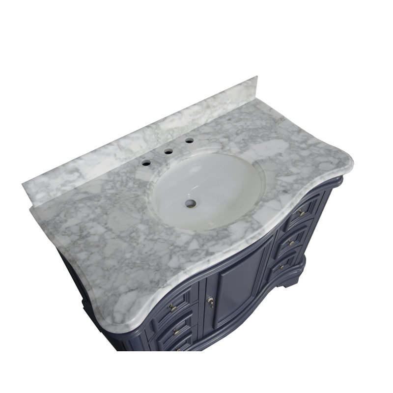 Twain 42" Single Bathroom Vanity Set with Marine Gray Cabinet and Carrara Marble Countertop, Marine Gray