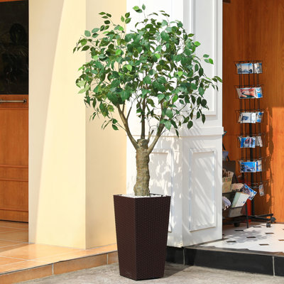 Adcock Artificial Ficus Tree UV Resistant with Tall Planter, Faux Ficus Tree for Outdoor Indoor