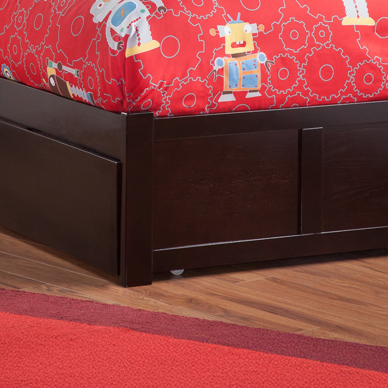 Lit plateforme en bois massif avec pied de lit et tiroirs de rangement Fogarty, Simple TG, Espresso