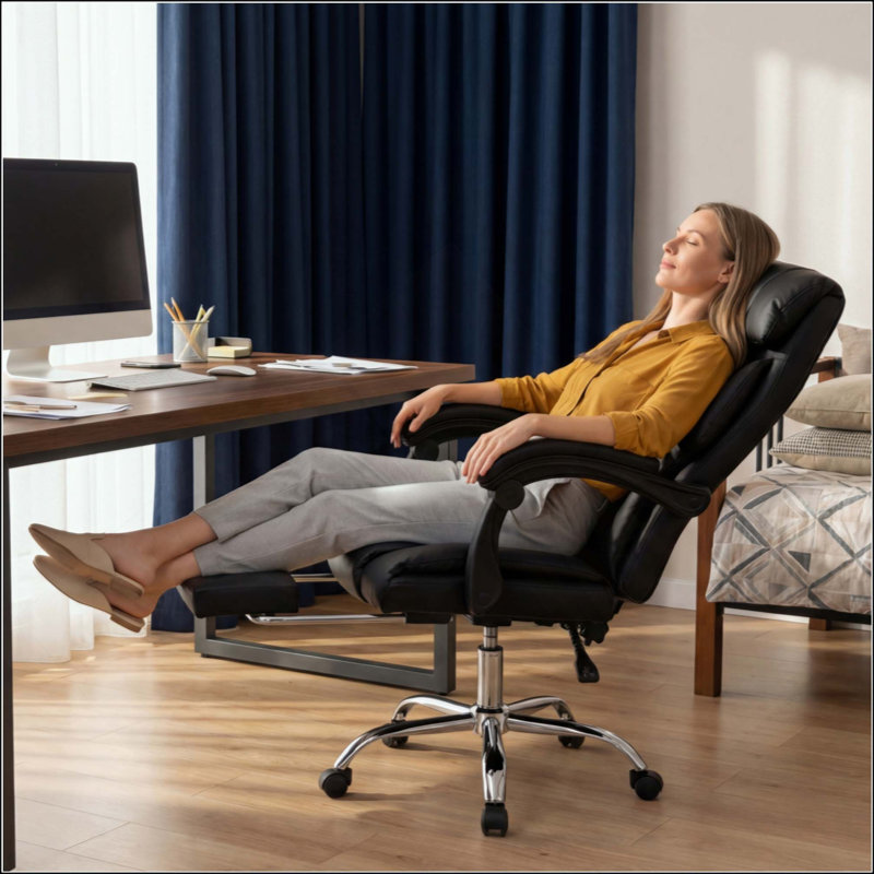 Office Chair Adjustable Height Executive Desk Chair With Foot Rest Comfortable Computer Chair High Back Reclining Gaming Chair Durable Leather Rolling Work Swivel Chairs