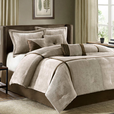 Édredon 7 pièces très grand taupe - velours côtelé, velours côtelé luxueux et confortable