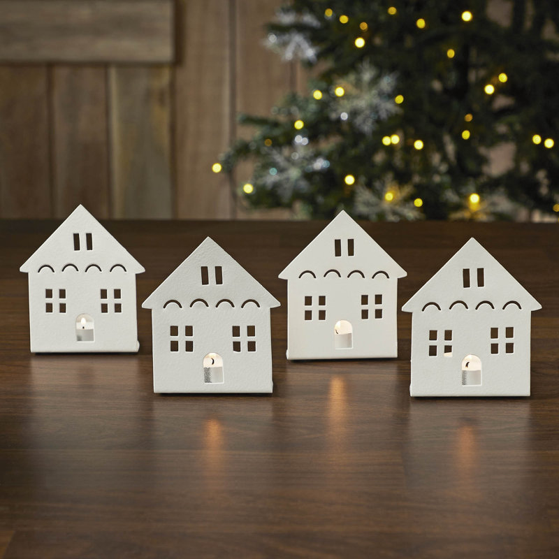 Festive Finds Tealight Holder House Set of 4 4.5x3.75x2.25, Antique White