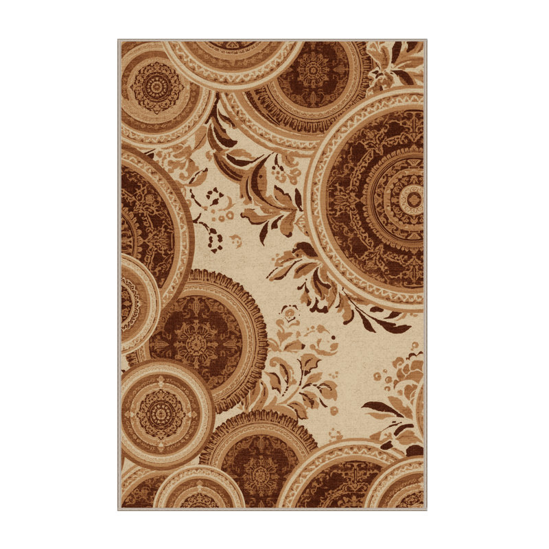 Machine Washable Paxton Bronze Medal Traditional Oriental Rug in Brown – Beige Binding, 8x12