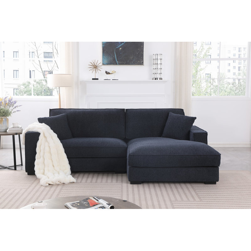 Braflin Upholstered Chenille Sofa Chaise Wide Seat Sectional, Right Hand Facing, Dark Blue Chenille