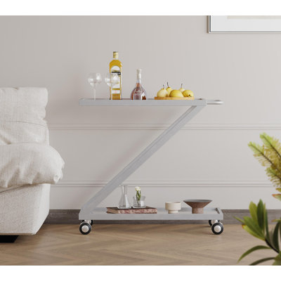 BAR CART Modern design Tempered glass shelves Iron base Rolling casters with locks by Ivy Bronx