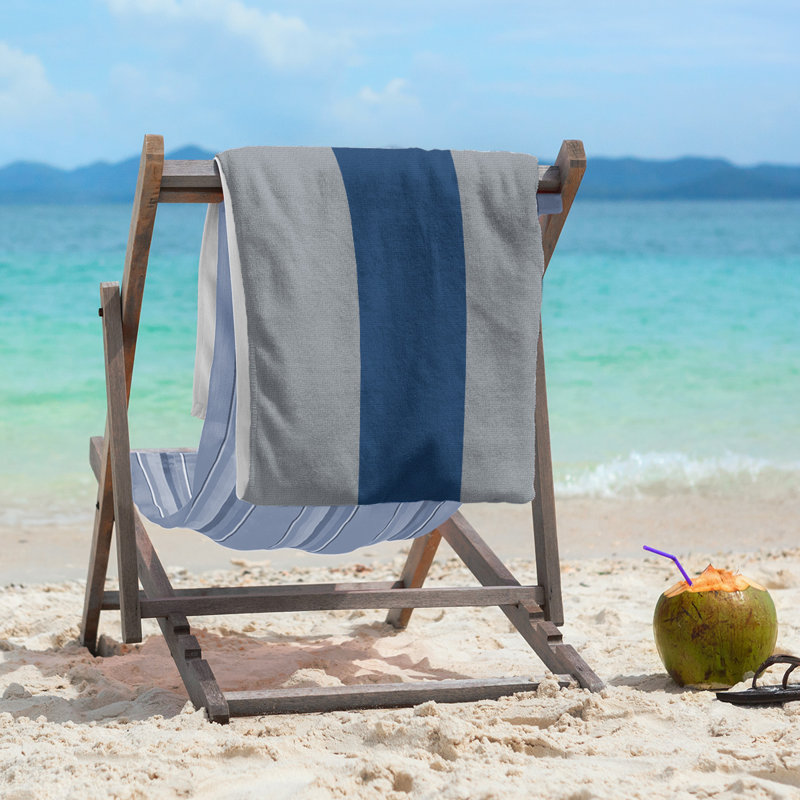 Vancouver Lightweight Beach Towel, Microfiber, Silver/Navy Blue/Silver