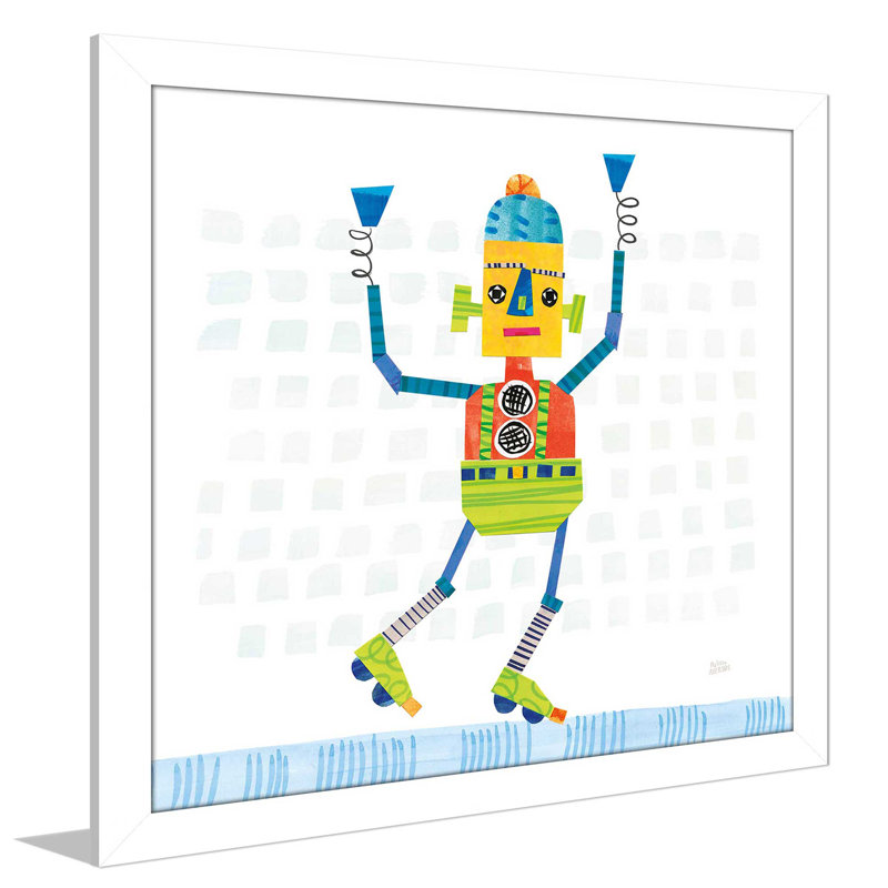 «Robot Party I on Squares», impression, H 25,5 po x l 25,5 po x P 1 po, Cadre blanc