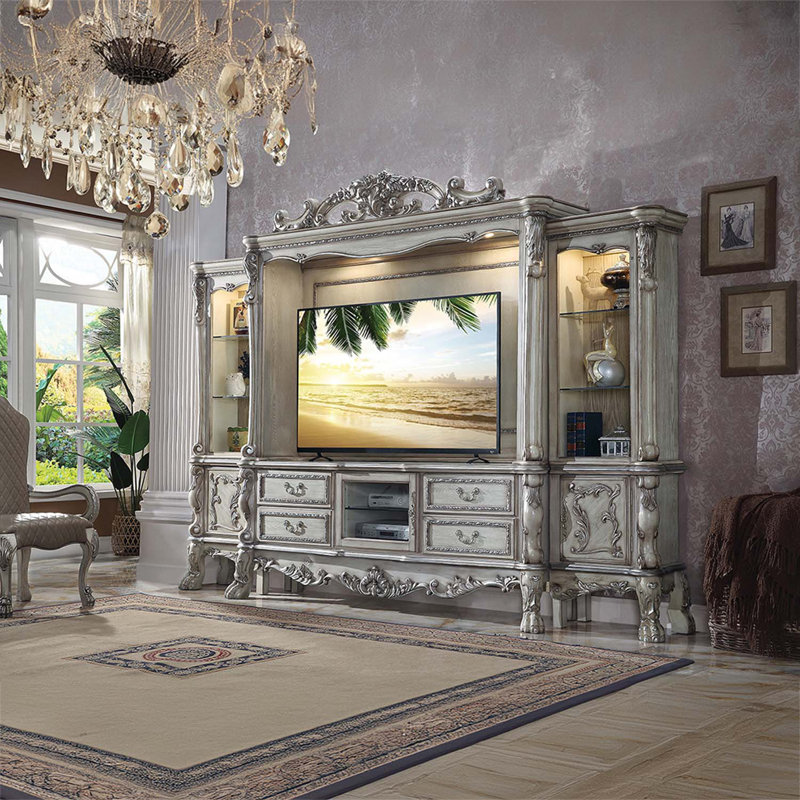 Meuble audio-vidéo Dresden, finition blanc os rétro