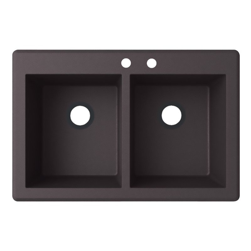 Évier de cuisine à double cuve à montage double L 33 po x l 22 po, 2 trous, Noir
