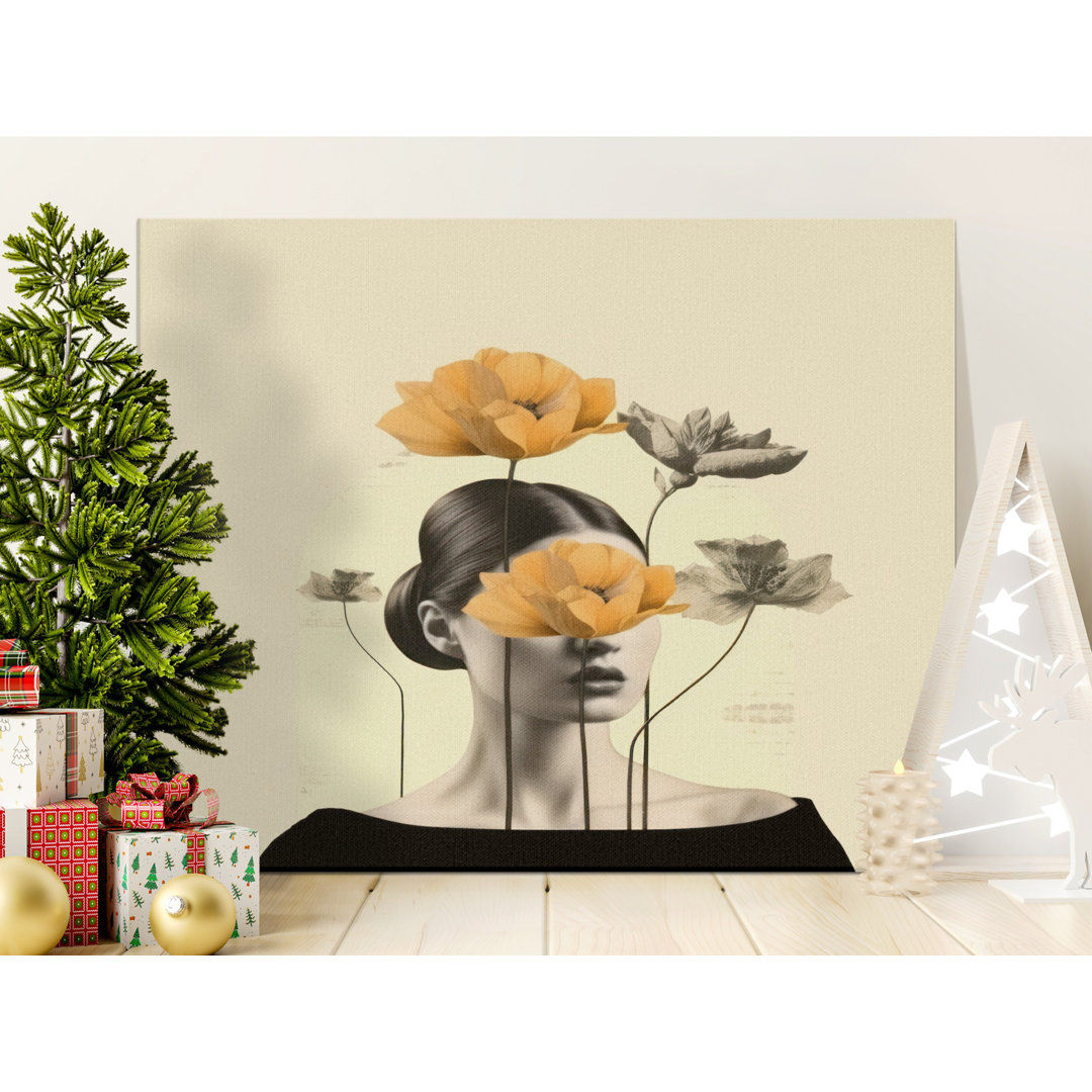 Floral Woman Canvas Wall Art, Modern Face Art Print, Gallery Wrapped Canvas, Ready to Hang, Archival Quality, Flower Portrait, Statement