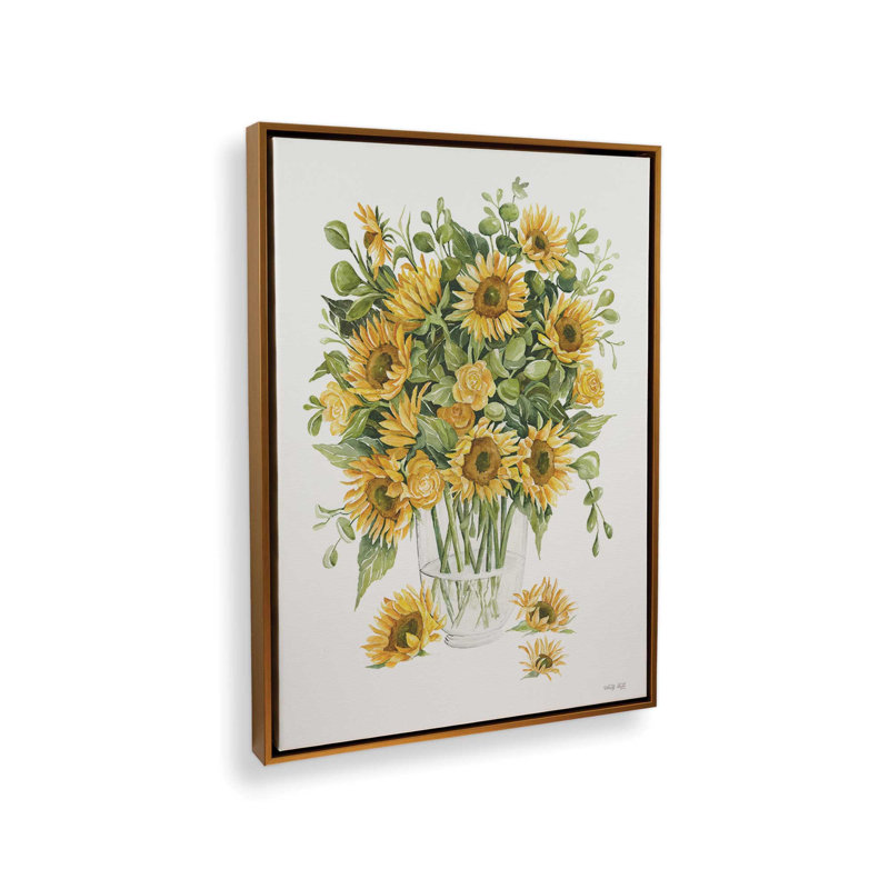«Sunflowers & Roses» par Cindy Jacobs, reproduction d'art, L 12 po x H 16 po, Doré, Toile avec cadre