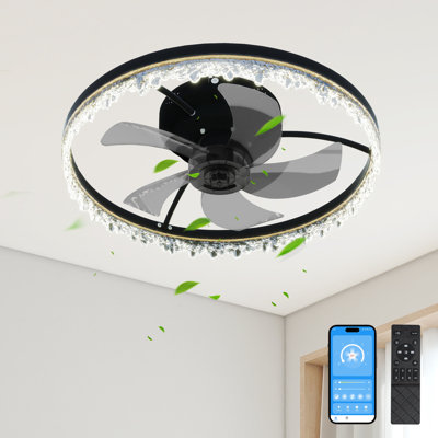 20 Inch Smart Flush Mount Ceiling Fan with LED Light, 5 Invisible Blades, Ultra-Quiet, Dimmable Lighting, Remote & Timer for Indoor Use