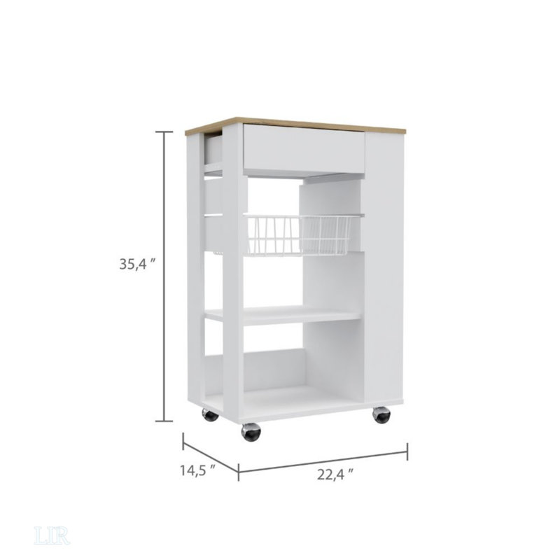 Chariot de cuisine à 5 tablettes et 1 tiroir, Blanc