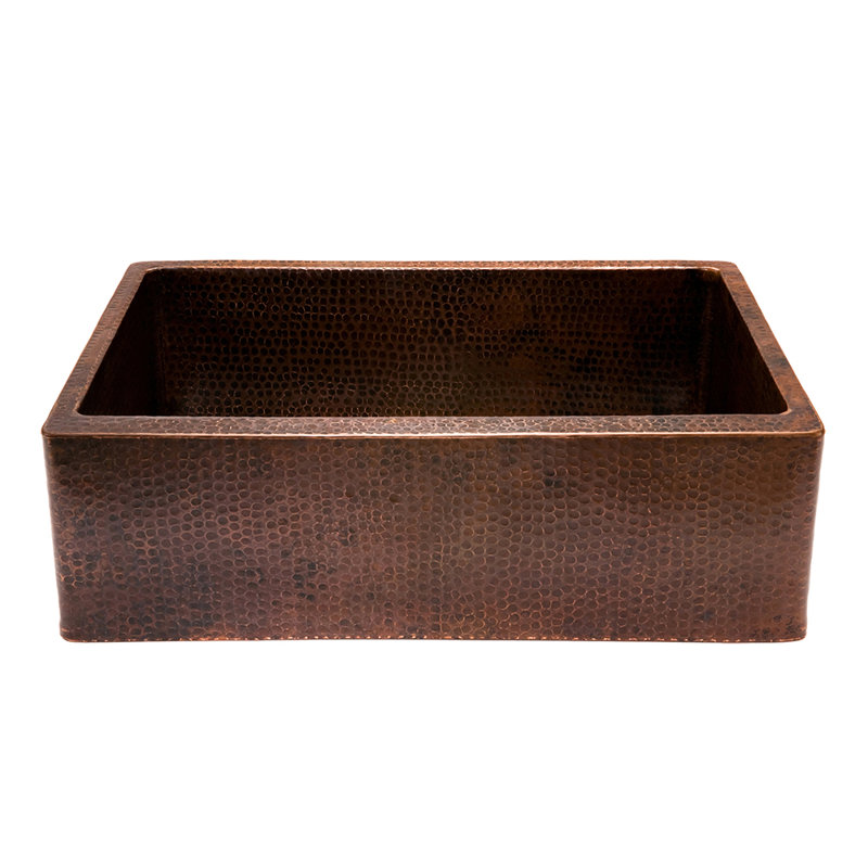 30" Hammered Copper Kitchen Apron Single Basin Sink with Matching Drain and Accessories