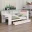Lit plateforme en bois avec tablettes de rangement, tiroirs, station de charge, DEL, bureau et tête de lit tapissier-432585084-432585085