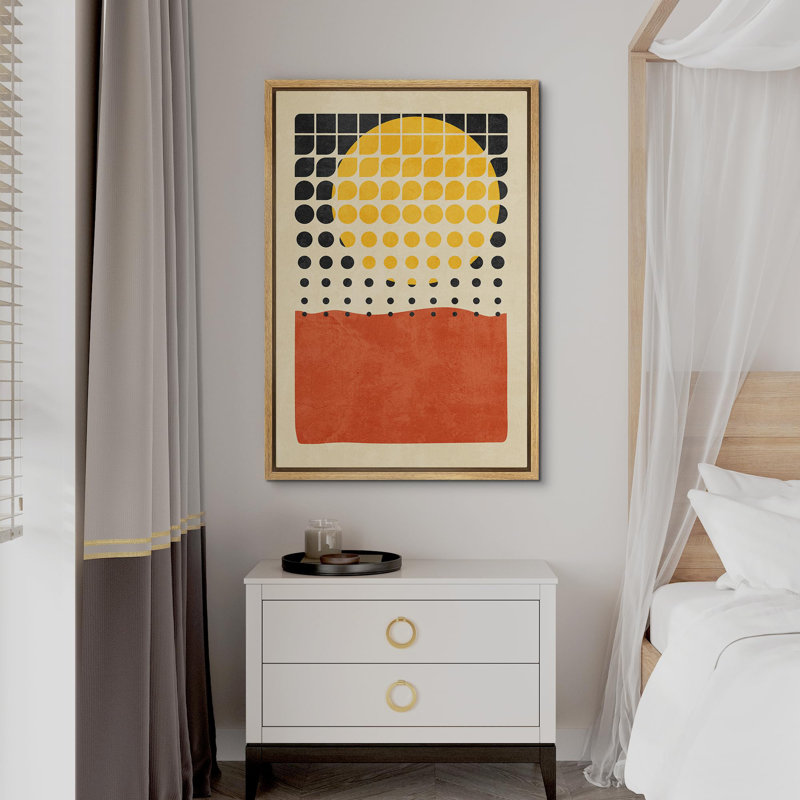 Motif de points géométriques quadrillés de soleil mid-century, impression sur toile, Naturel, H 24 po x l 16 po x P 1,5 po