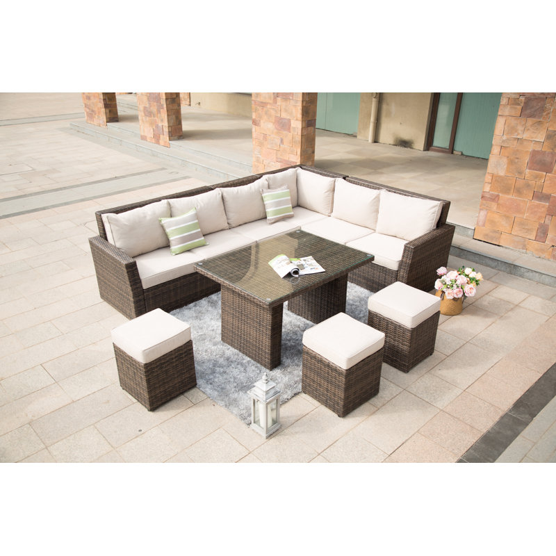 Ensemble de conversation modulaire en aluminium de 8 pièces avec coussins Iverson, Brun