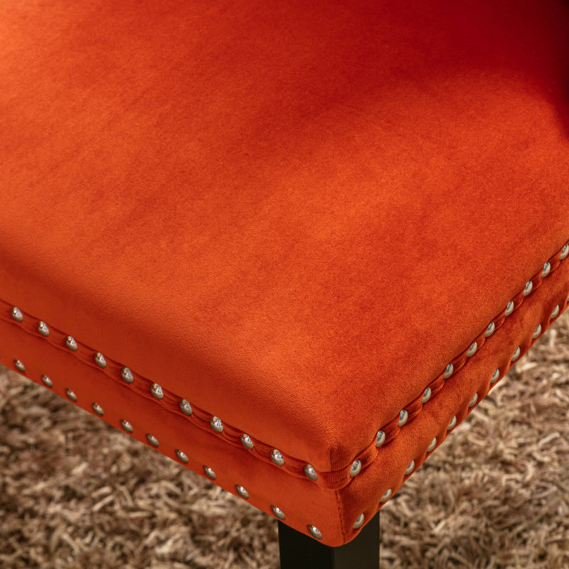 Chaises capitonnées Allena , Velours orange, Noir, 2