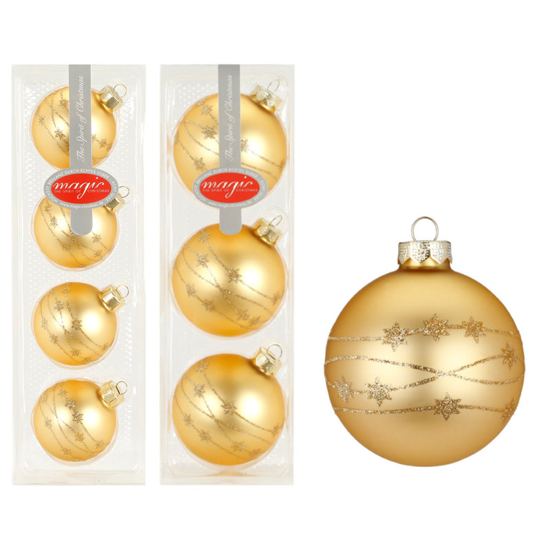 Glass Astrology & Stars Ball Ornament, Gold