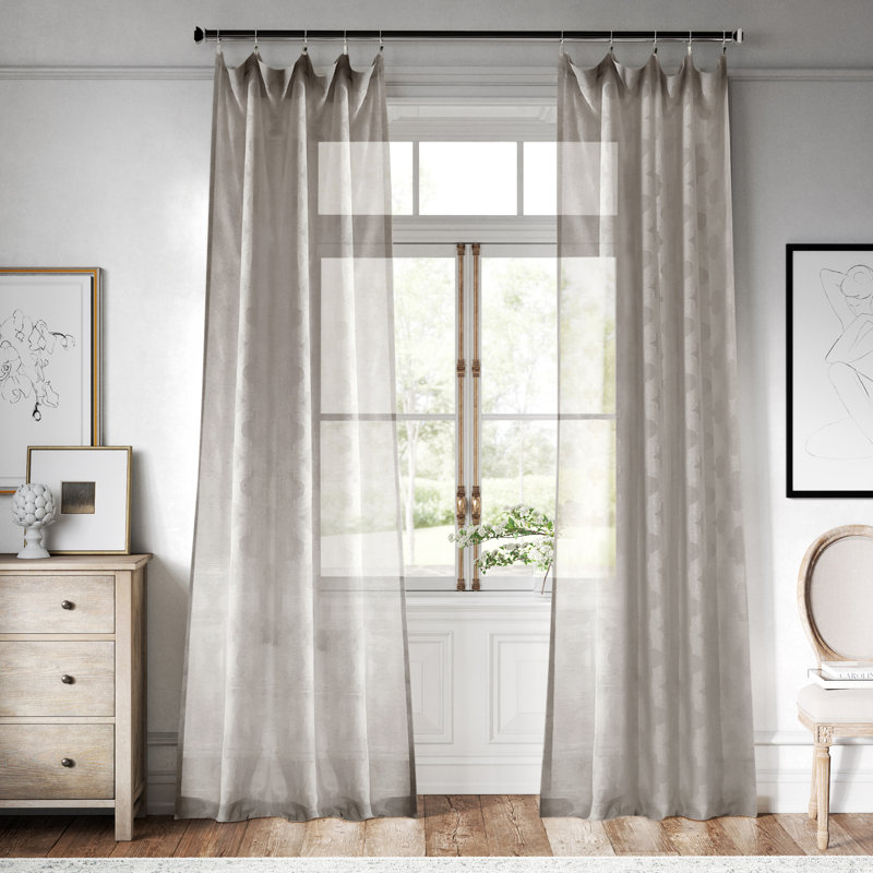 Marylane Geometric Patterned Faux Linen Sheer Curtains for Bedroom & Living Room Curtains - Single Panel Drapes, 50"W x 84"L
