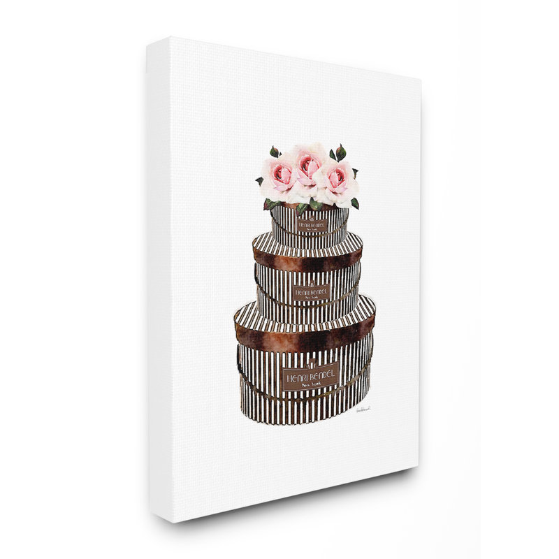 Boîtes à chapeaux rayées avec roses-impression d’art graphique, Toile tendue, H 40 po x l 30 po x P 1,5 po