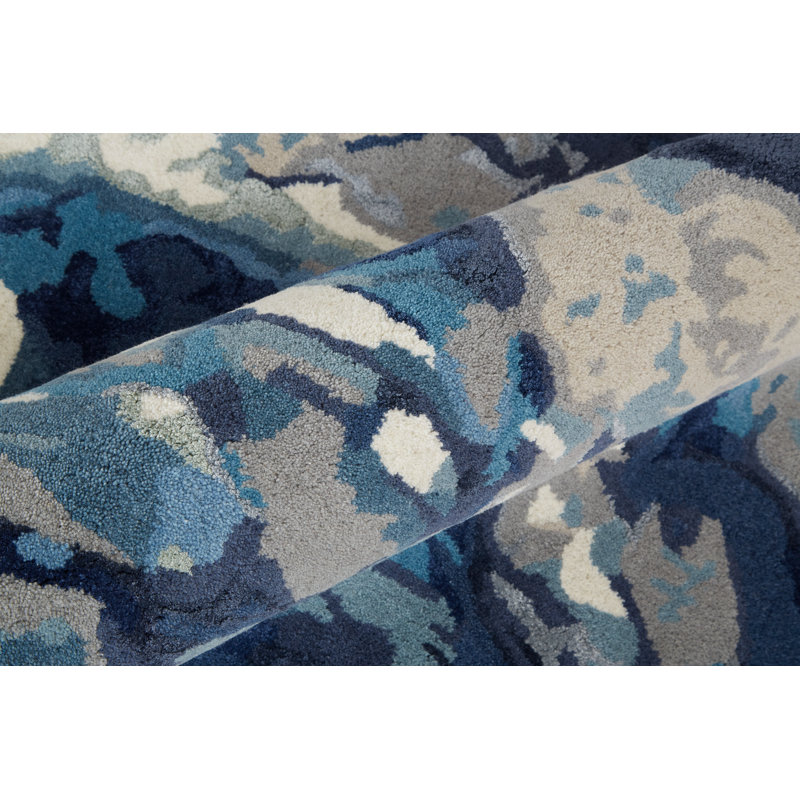 Floral Area Rug in Blue, Rectangle 9' x 12'
