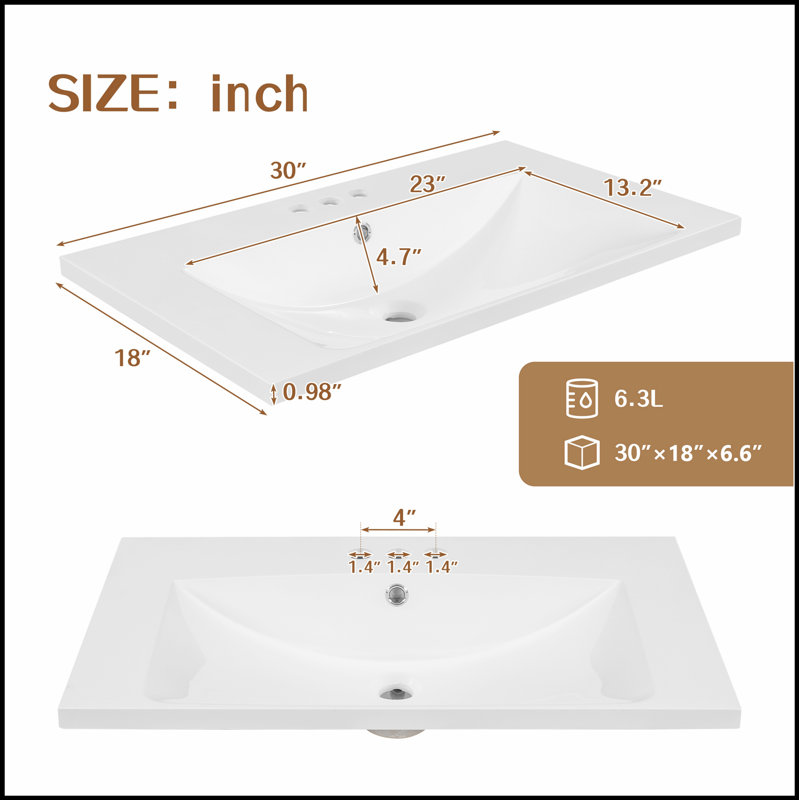 Meuble-lavabo de 30 po avec lavabo, armoire et tiroir en bois durable, design moderne et fonctionnel, Blanc