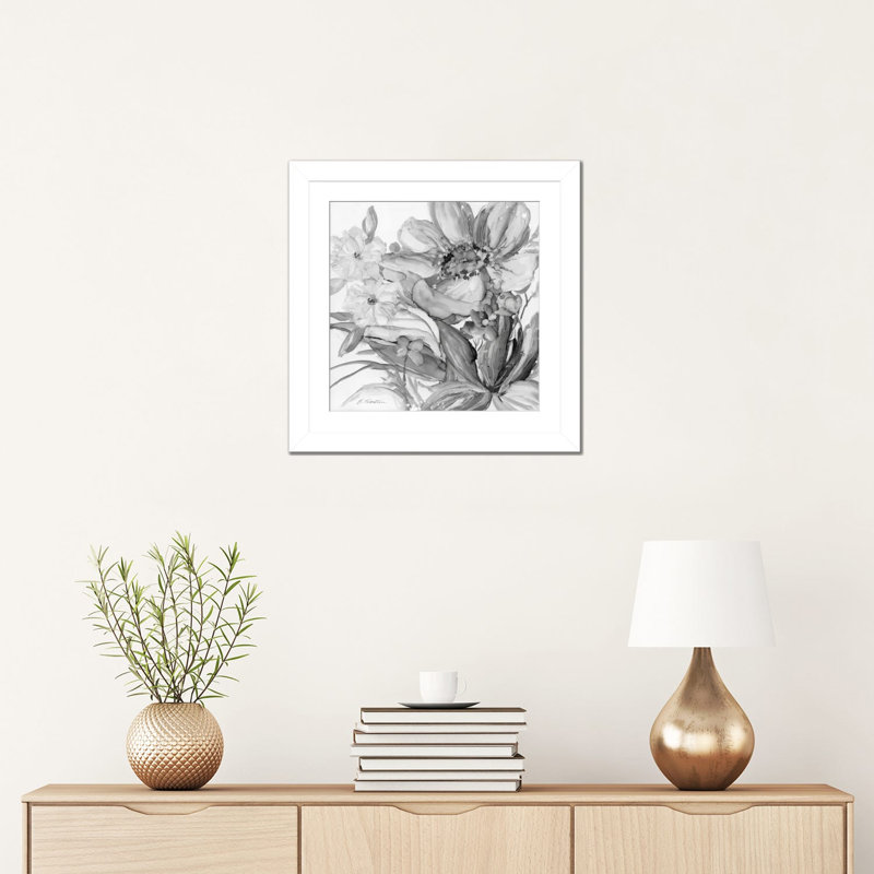 Seaglass Garden II - noir et blanc, Cadre blanc à coins ouverts, H 16 po x l 16 po