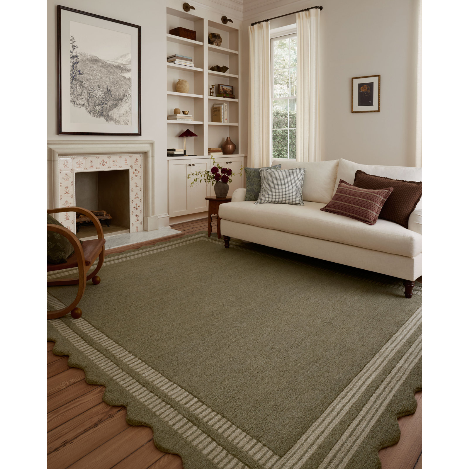 Chris Loves Julia x Loloi Scottie Geometric Rug, Rectangle 2'3" x 3'9", Olive/Pebble