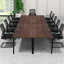 Table de conférence modulaire de 192 po de largeur avec plateau en grain de bois rustique et pieds en métal noir, sièges 16+-1734365051