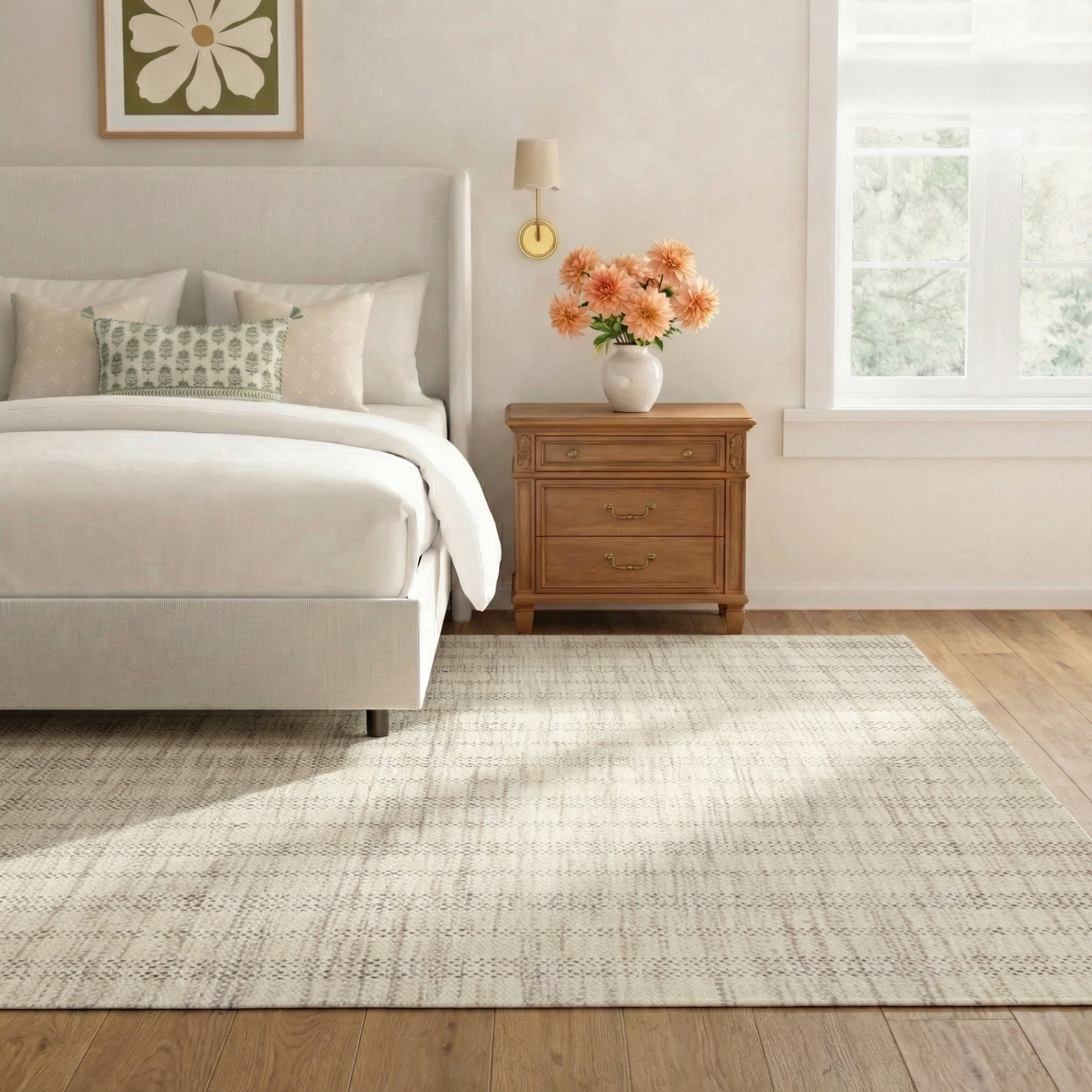 Ginevra Handmade Striped  Area Rug , Rectangle 10' x 14', Cream/Black