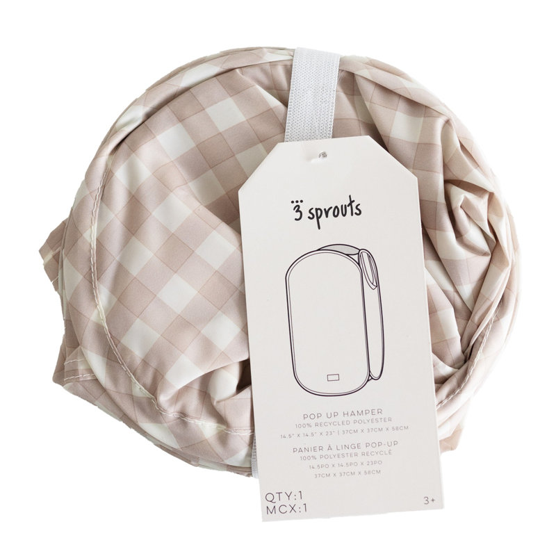 3 Sprouts Recycled Pop-up Hamper/gingham/beige