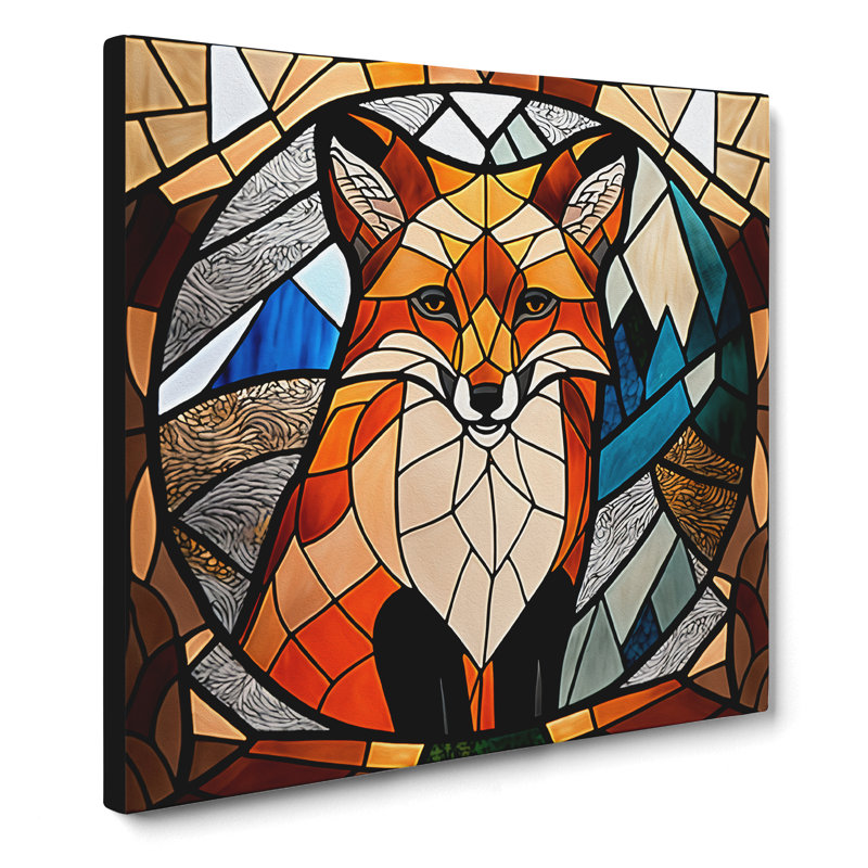 Fox Stained Glass Effect - Wrapped Canvas, 50cm H x 50cm W x 3cm D