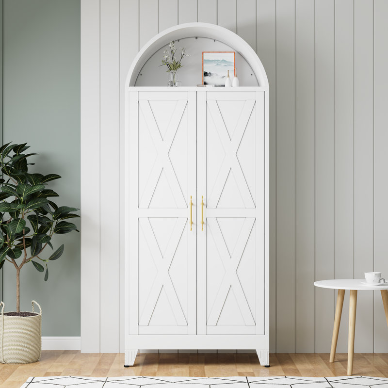 Armoire-penderie moderne en métal avec tablettes réglables, Blanc