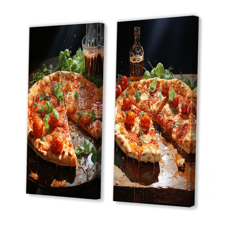 «Tomato Pizza and Beer Passion», ensemble de 2 reproductions d'art sur toile, H 28 po x l 25 po, Toile tendue