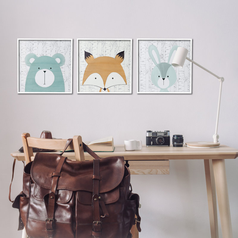 Ensemble de giclée encadrée 3 pièces Whimsical Woodland, H 17 po x l 17 po, Estampe numérique encadrée blanc bord de mer