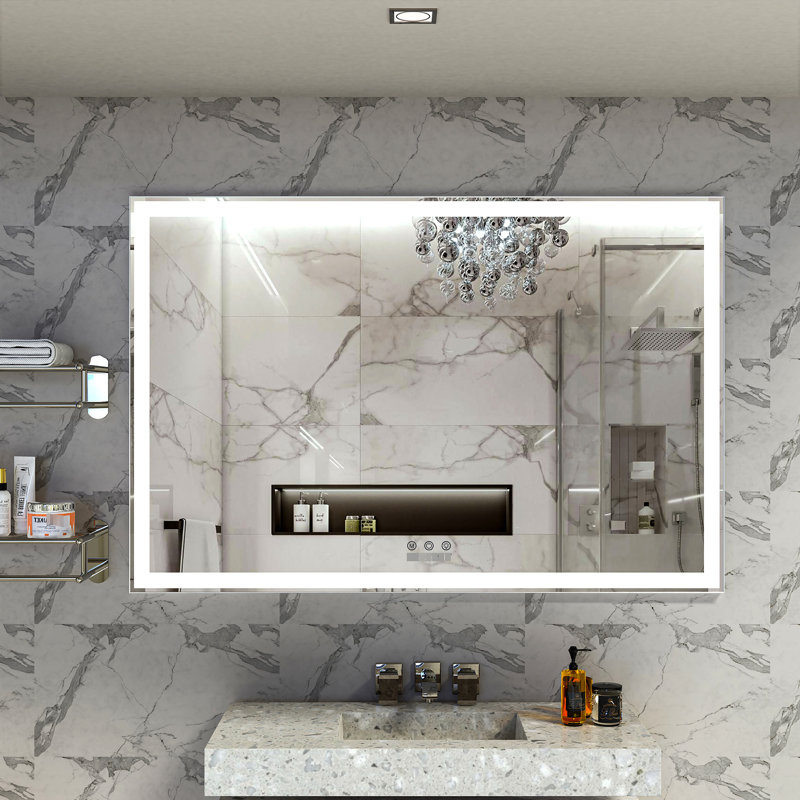 Miroir de salle de bain 60,92x39,23 pouces, imperméable, cadre en aluminium, 3 options de couleurs, options de système d'installation Smart Touch, choix de contrôle