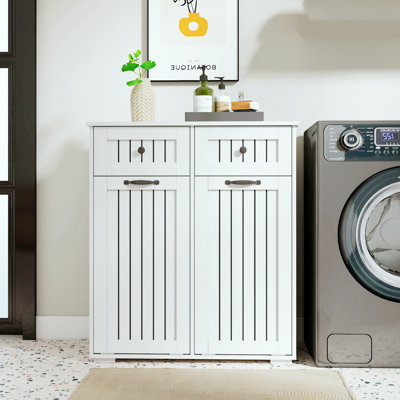 31.5-Inch Laundry Cabinet With 2 Detachable Laundry Baskets And 2 Drawers, Suitable For Bathroom, Laundry Room, White