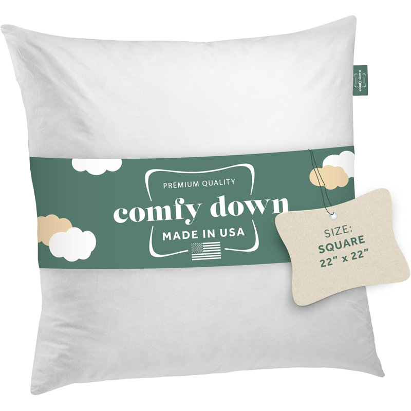 Modern Plush Feather-Filled Cotton Throw Pillow, 16" Square
