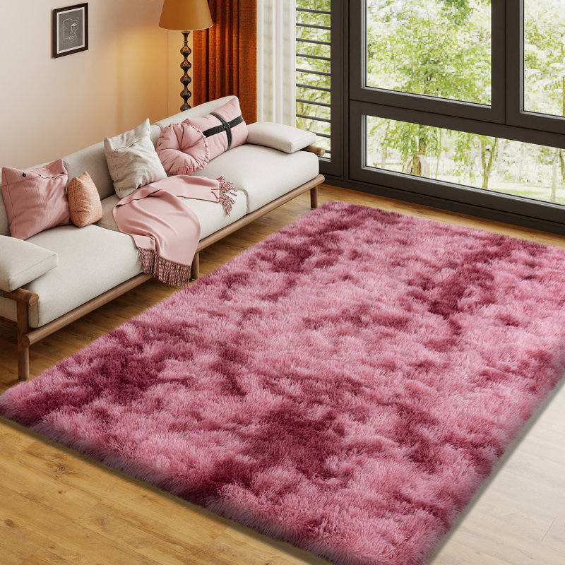9x12 ft Tie-dyed Dark Red Shag Rug, Ideal for living room decor, Ultra-Soft Puffy Fluffy Rug for Bedroom Flooring, Aesthetic Carpets Suitable for Kids' Rooms, Dorms, and Home Decor