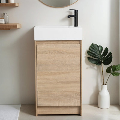 18" Single Bathroom Vanity Set, Freestanding Bathroom Vanity with Ceramic Top & 1 Adjustable Shelf