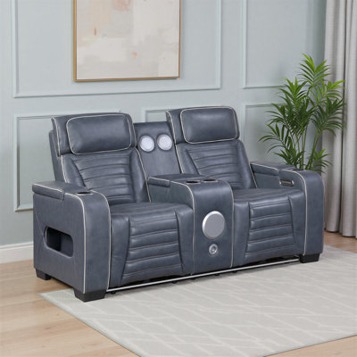 Eshan 73" Modern & Contemporary Top Grain Leather Power Double Reclining Loveseat with Wireless Speakers, Air Massage, Heat & Dual Center Consoles