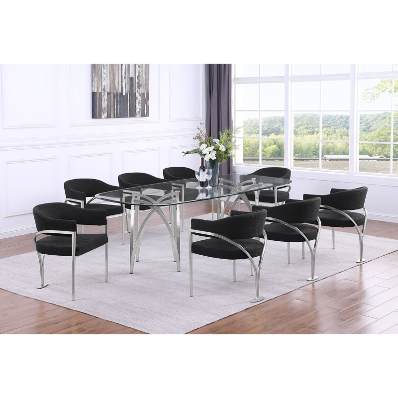 Grandeur Tempered Glass Dining Set, Black, Silver