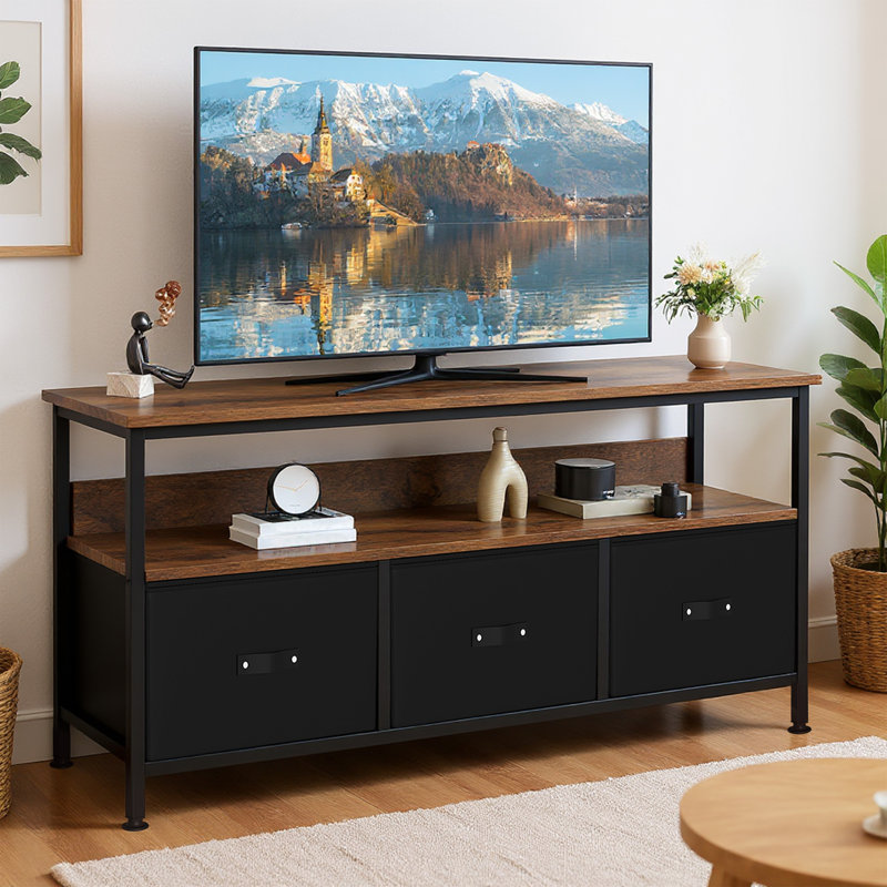 Modern TV Stand with 3 Drawers and 1 Shelf, Media Console Storage Cabinet for Living Room, Brown/Black