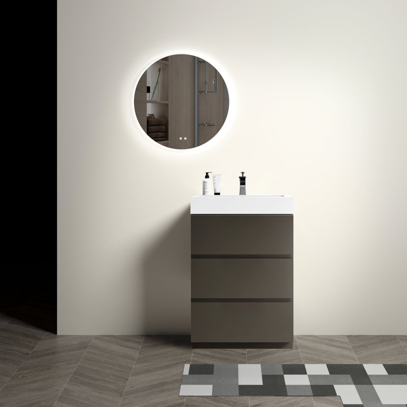 24" Gray Bathroom Storage - Vanity, Silent Operation Unit Vanity , Large Capacity,, Gray, 24"